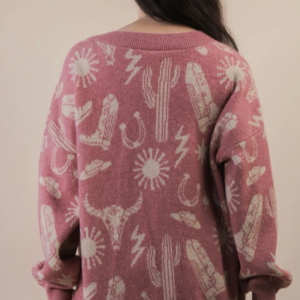 Mauve Western Patterned Sweater - Picture 2 of 4